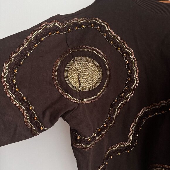 Ollari Brown Embroidered Beaded Sweatshirt 2X - Picture 4 of 10